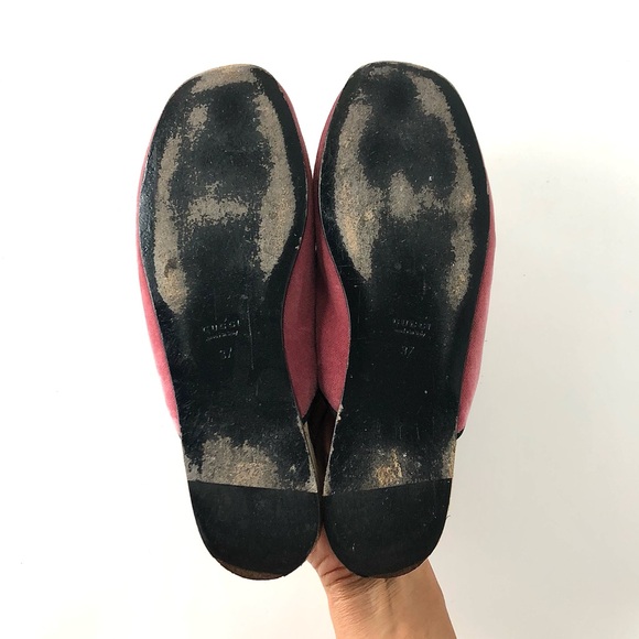 Gucci Pink Velvet Water Snake Crystals Embellished Slip On Mules Flats Slides 37 - Picture 10 of 12